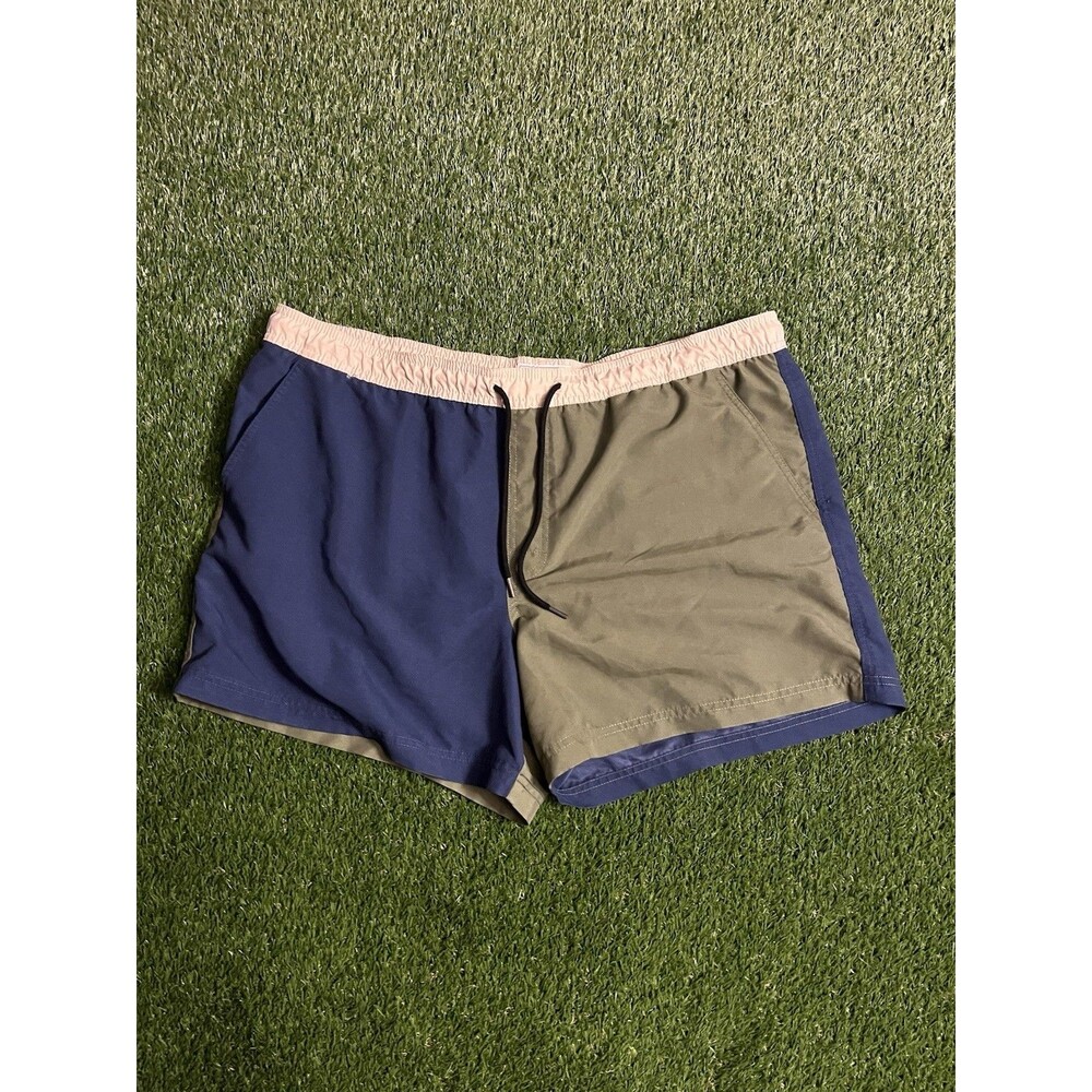 American Eagle Green & Blue Colorblock Swim Trunks W/ 5 In. Inseam Men's 2XL